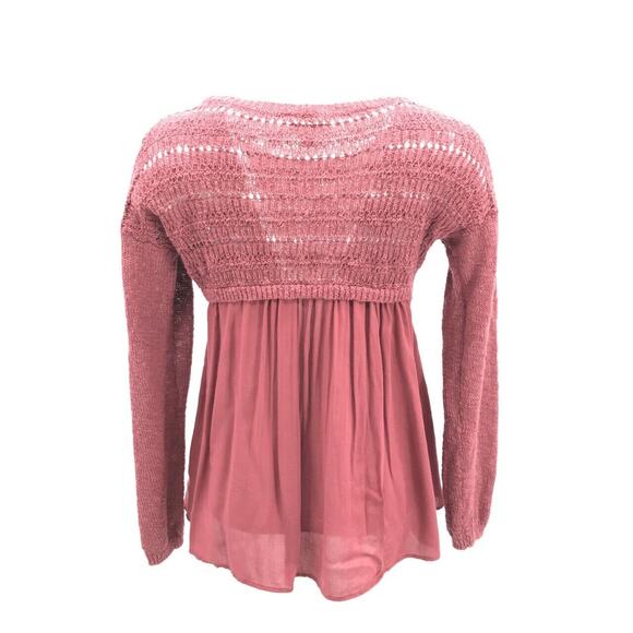 Lucky Brand Women's Loose Knit Balloon Sleeve Mixed Media Top Sweater Sz SM Pink - Picture 3 of 6